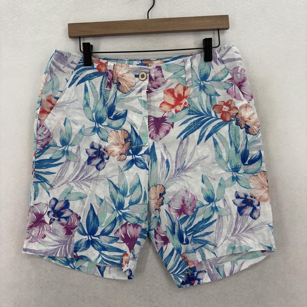 Tommy Bahama Bermuda Shorts Womens 6 Multicolor Linen Tropical Floral Hawaiian